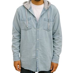 PacSun Large Denim Streetwear Hooded Button Shirt Jacket Shacket 100% Cotton